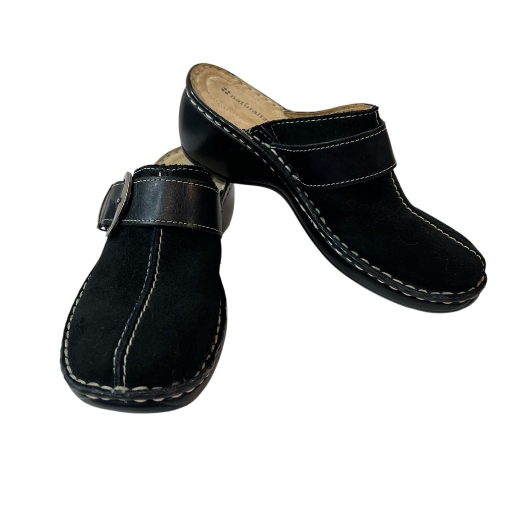 Naturalizer Black Suede Mules with Strap